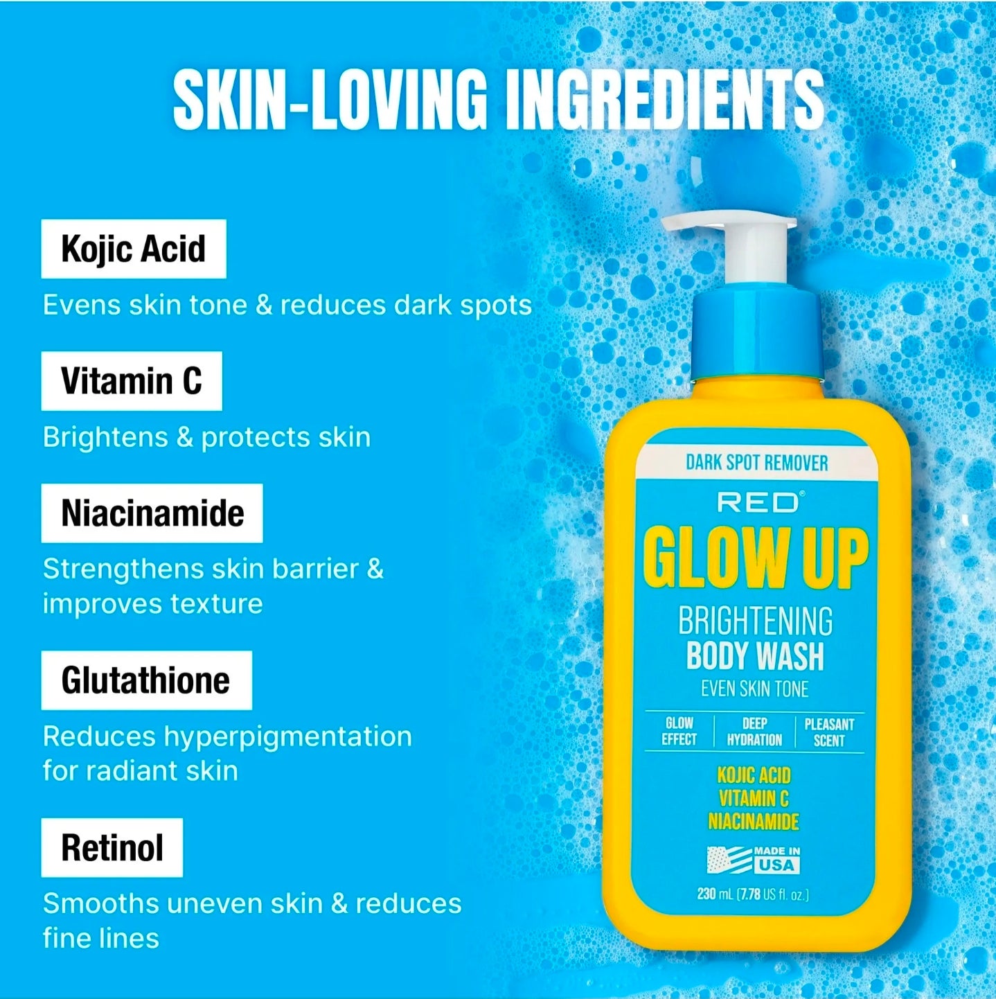 Red glow up brightening body wash