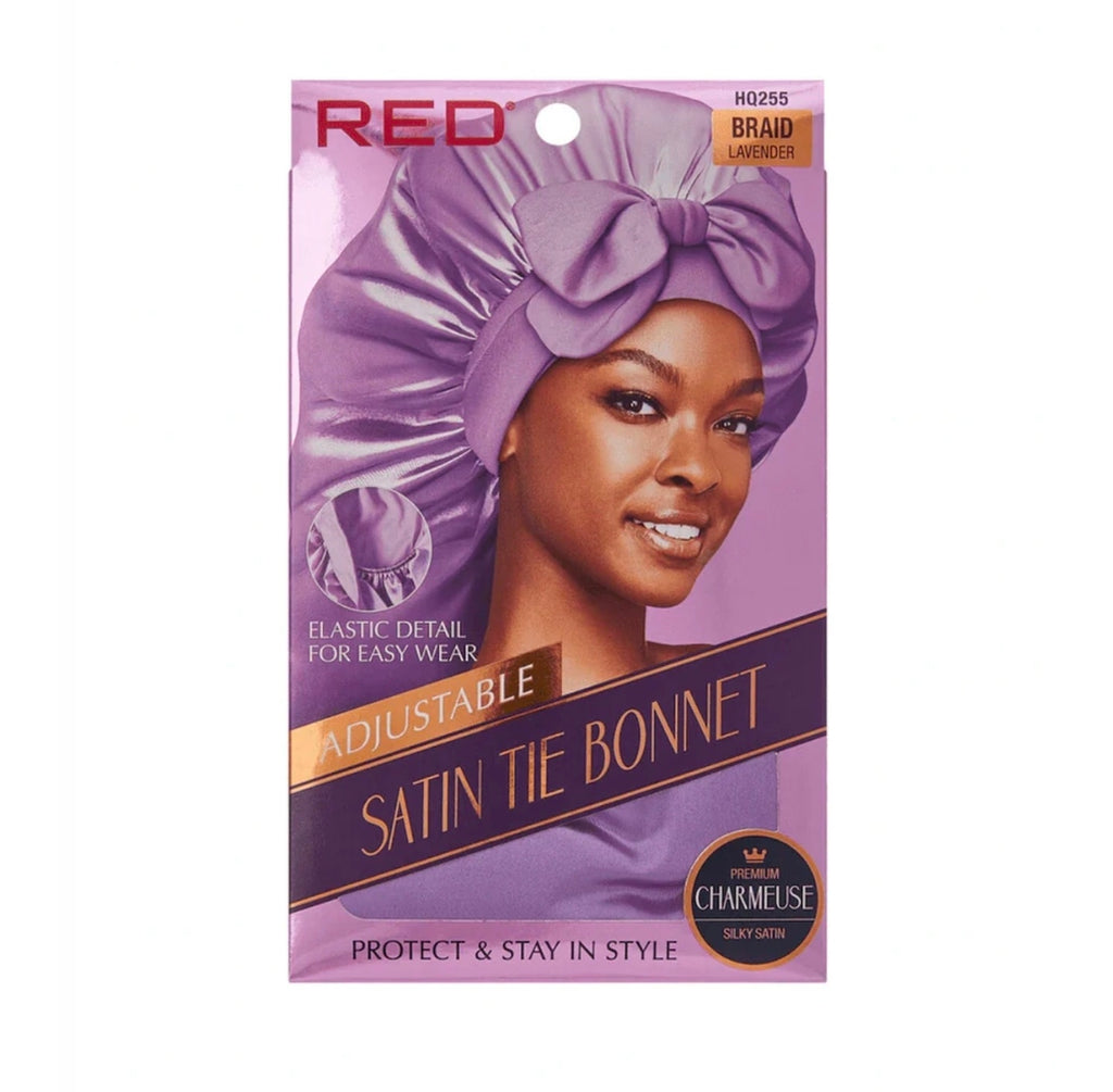 Red satin tie bonnet braid